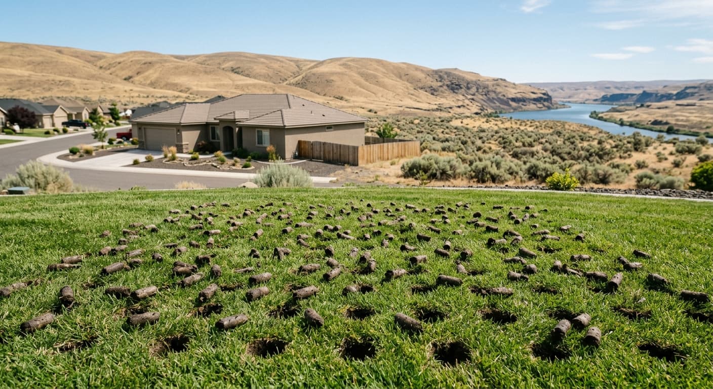 Dethatching a lawn in the Columbia Basin