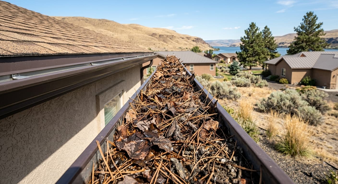 Professional gutter cleaning on a Columbia Basin home