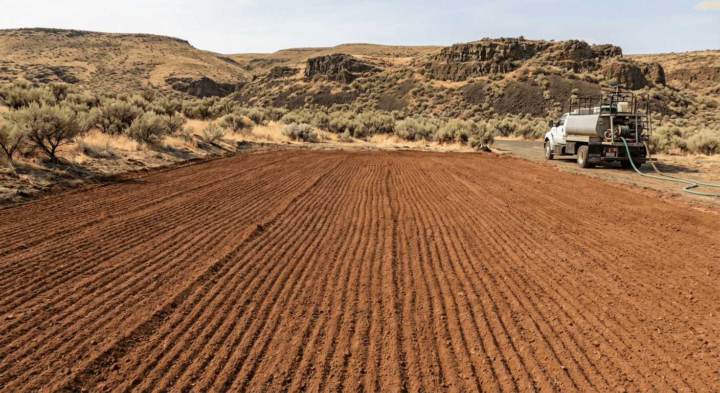 Hydroseeding application on a new lawn in the Columbia Basin