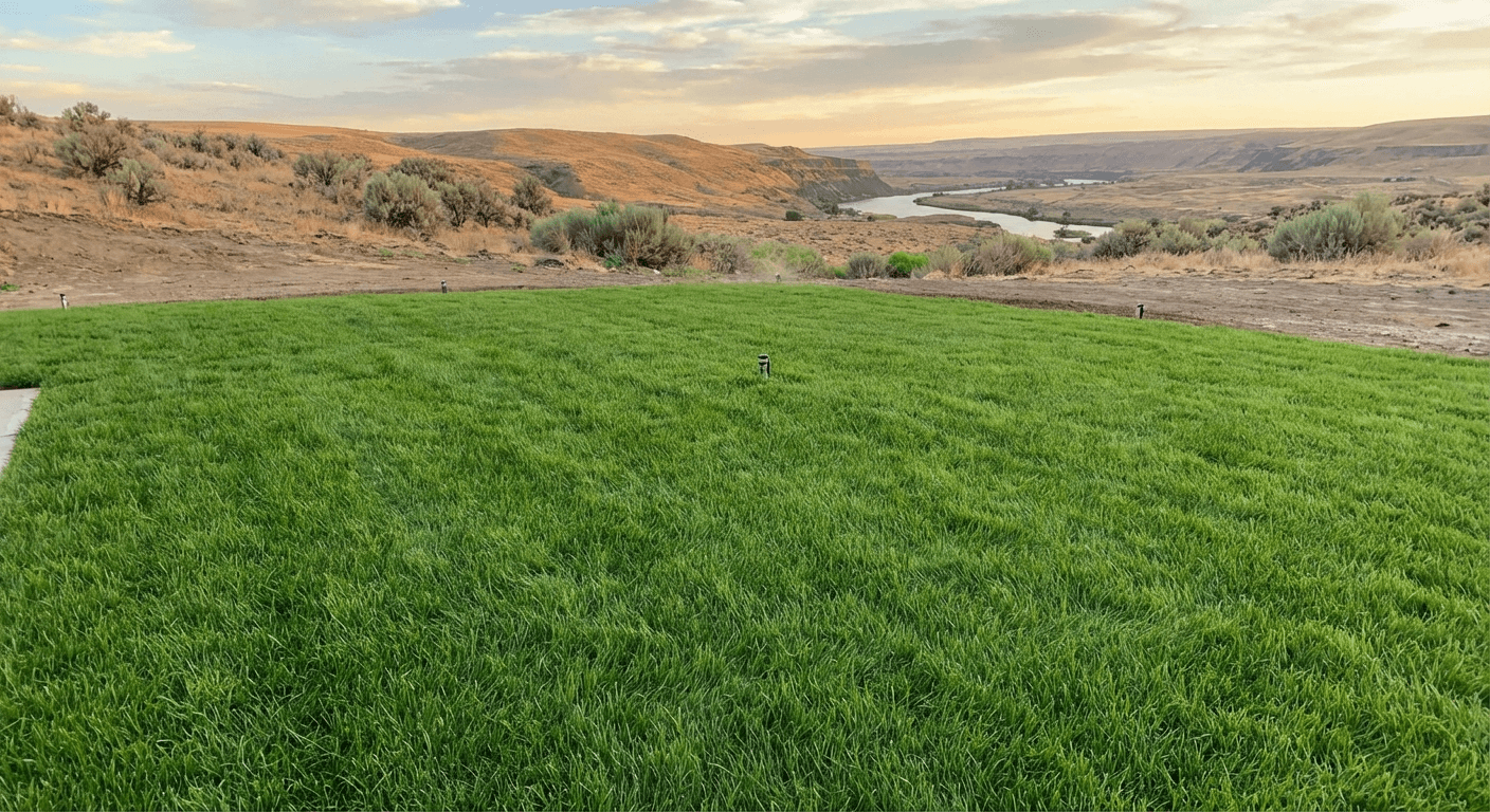 Established green lawn from hydroseeding