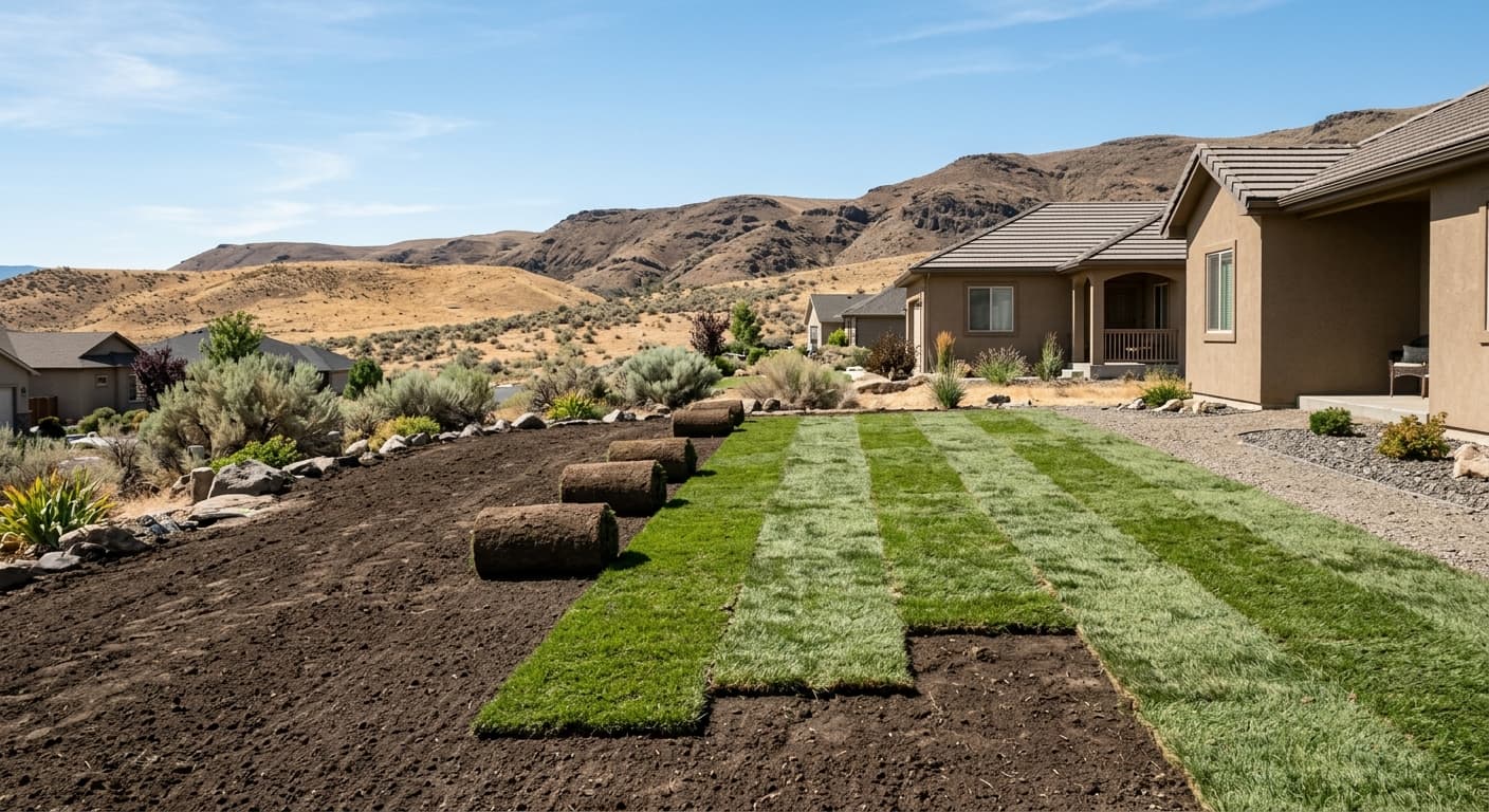 Lush green lawn after sod installation