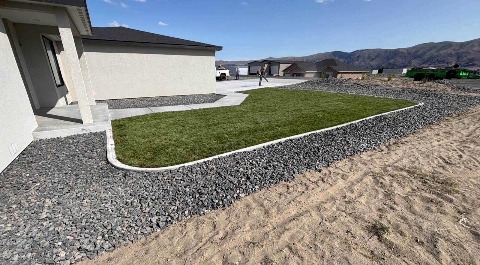 Lawn mowing in progress