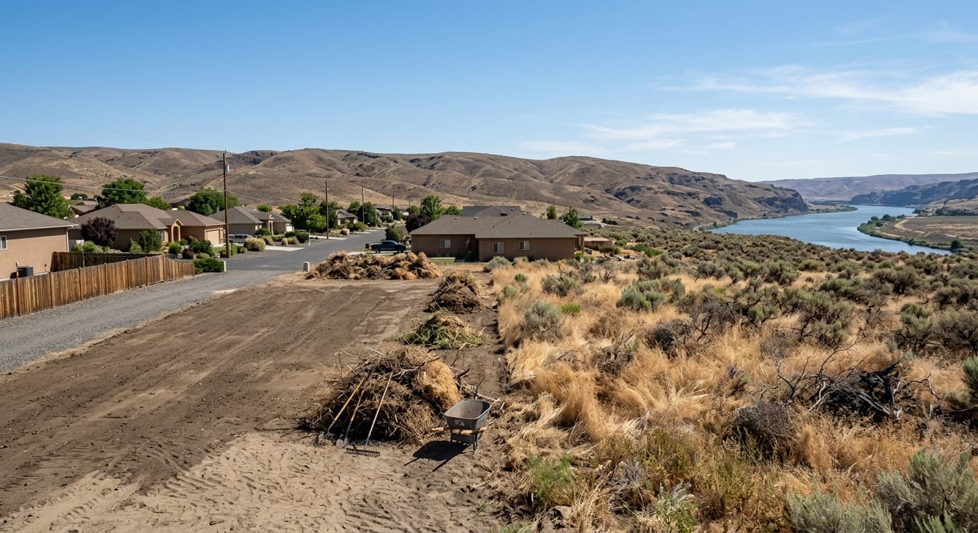 Professional yard cleanup in progress, Columbia Basin WA