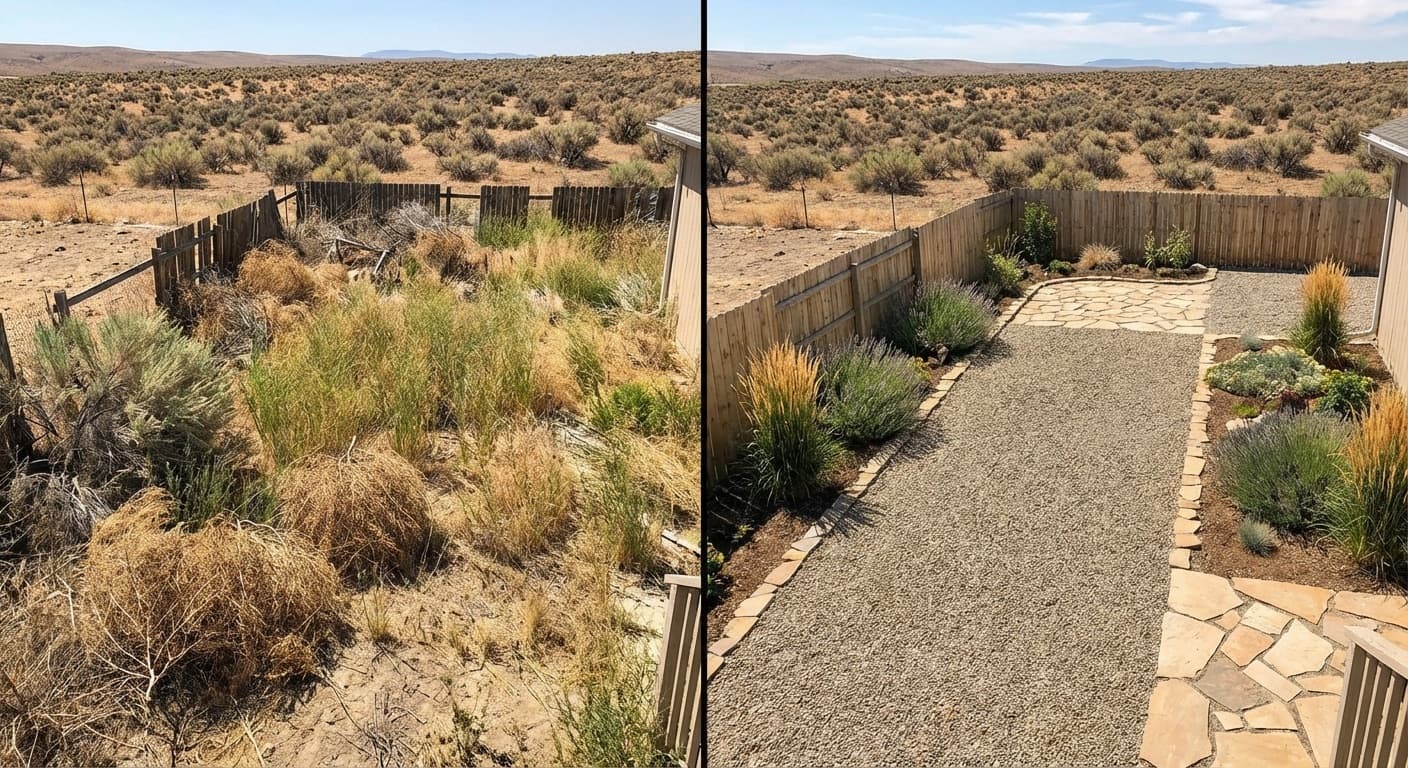 Professional yard cleanup in progress, Columbia Basin WA