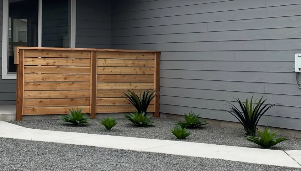 Horizontal cedar fence beside a landscaped planting bed in Desert Aire